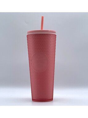 Starbucks Pink Textured Cold Cup Tumbler w/ Lid Straw 24 oz 011130477
